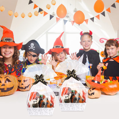 Kolewo4ever 36Pcs 12 Pack Halloween Basket Boo Basket Set 8x10inch Ghost Baskets for Gifts Empty to Fill with Baskets Empty Bags Pull Bows for Halloween Holiday