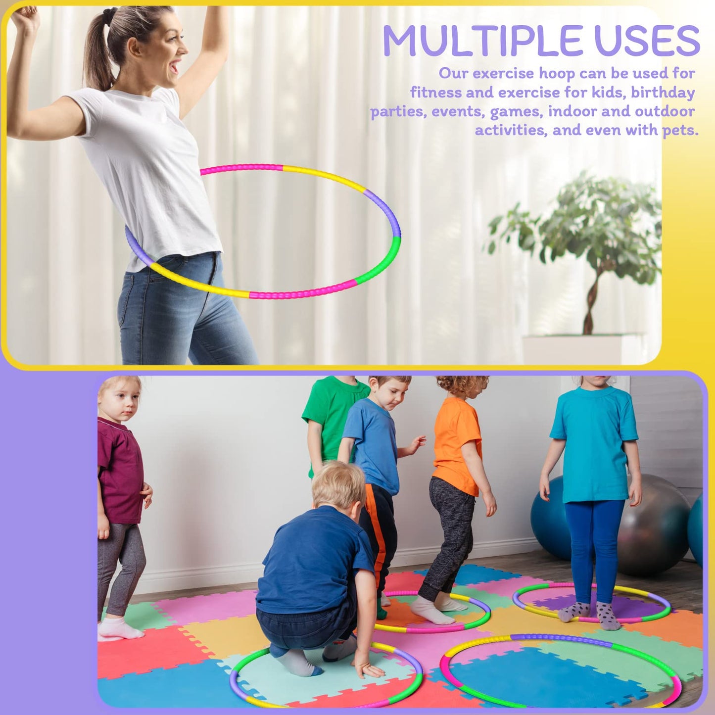 Vinsot 4 Pieces Toy Hoop Detachable Plastic Hoops Exercise Equipment Toy Adjustable Rings for Sports Playing Party Game Dance Pet Training