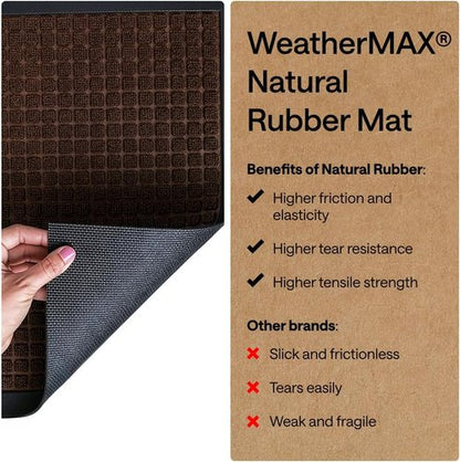 GORILLA GRIP Waterproof All-Season WeatherMAX Doormat - 34x58, Natural Rubber, Stain & Fade Resistant, Easy Clean Coffee Squares