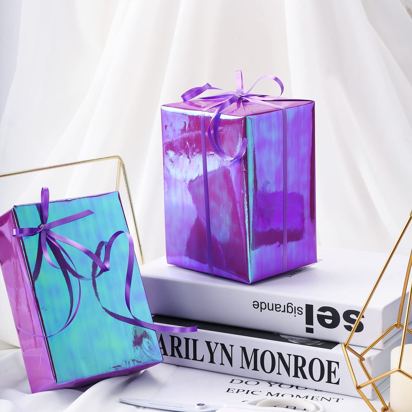 LeZakaa Purple Wrapping Paper Roll, Holographic Iridescent Wrapping Paper for Birthday, Valentine's, Mother's Day, Halloween, Holiday, Large Roll, 30 inches x 32.8 Feet (92.9 sq.ft.)