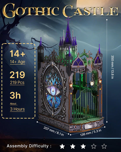 Book Nook Kit for Adults,3D Wooden Puzzle DIY Miniature Booknook Bookend Bookshelf Decor with LED Light,Gothic Castle Bookshelf Insert for Home Decor Gift,3D Wooden Puzzle.