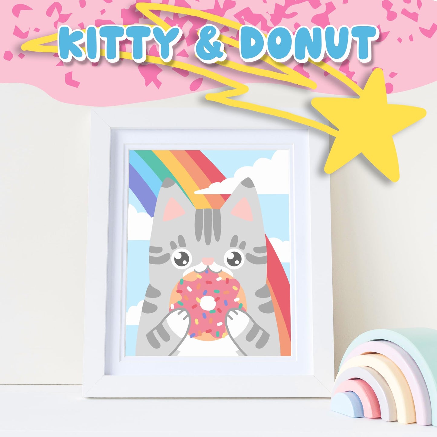 Astrakuma Studio Paint by Numbers for Kids Ages 8-12 - Cat Donut Painting by Number Kits with Pre Drawn Canvas Boards, Small Animals Paint and Sip Kit for Beginner Artist, Easy Acrylic Paint-By-Number