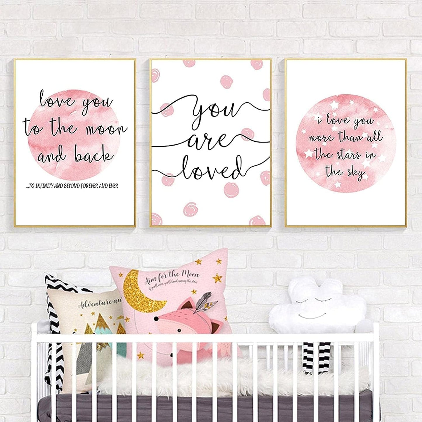 PUYIQARE (16x24inchx3 I Love You To The Moon And Back Wall Art prints Pictures Pink Moon Posters Canvas Painting