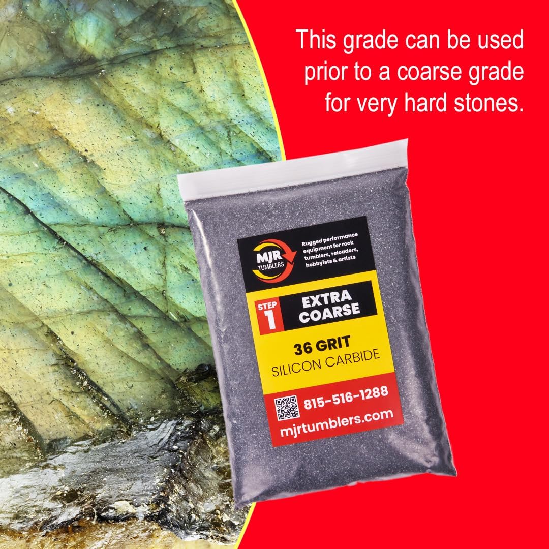 MJR Tumblers 36 Grit Silicon Carbide Rock Tumbler Grit, Extra Coarse Stage 1 Rock Polishing Grit, 2 lb Stone Polishing Compound for Rotary & Vibratory Tumblers, Lapidary Supply