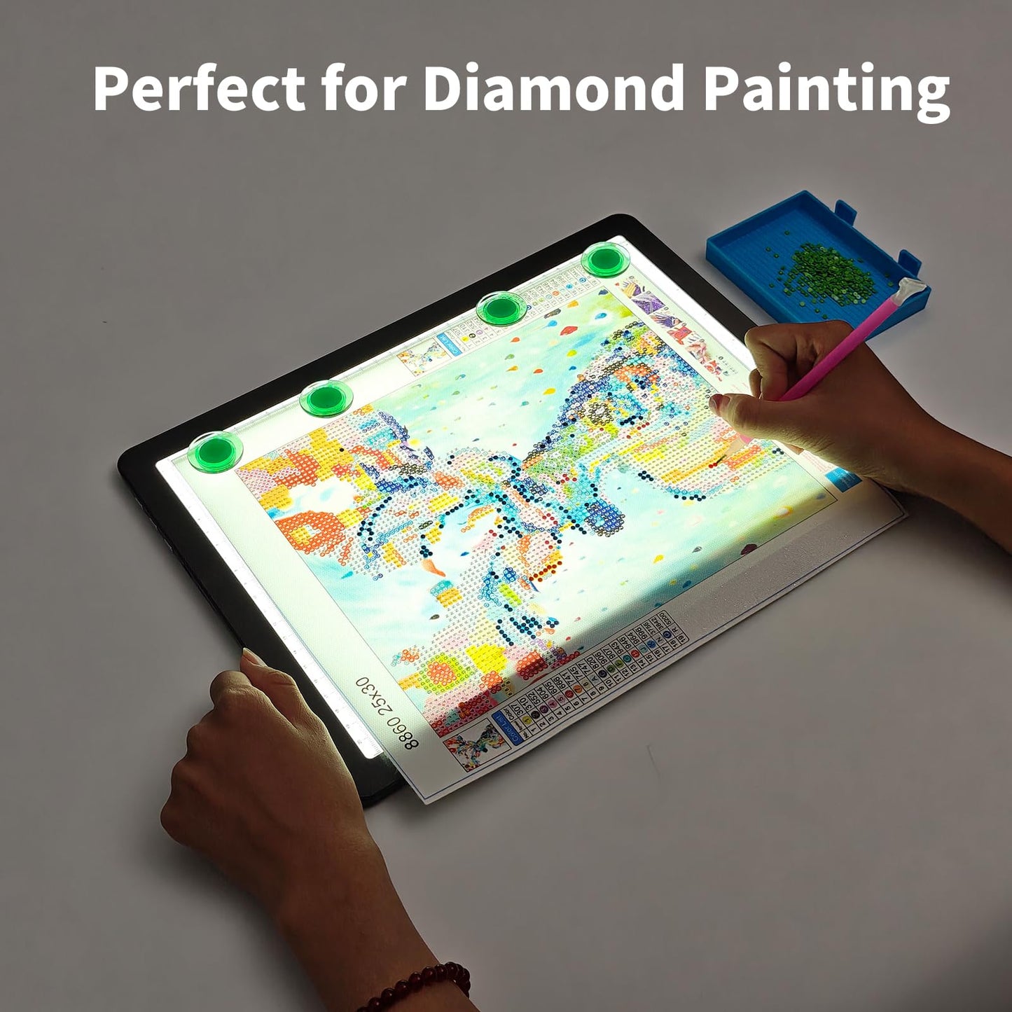 TOHETO Rechargeable A4 Light Pad for Diamond Painting, Ultra Bright Tracing Light Box for Drawing, Wireless Lightbox for Tracing and Drawing, Cordless Diamond Art Light Board for Sketching (Black)