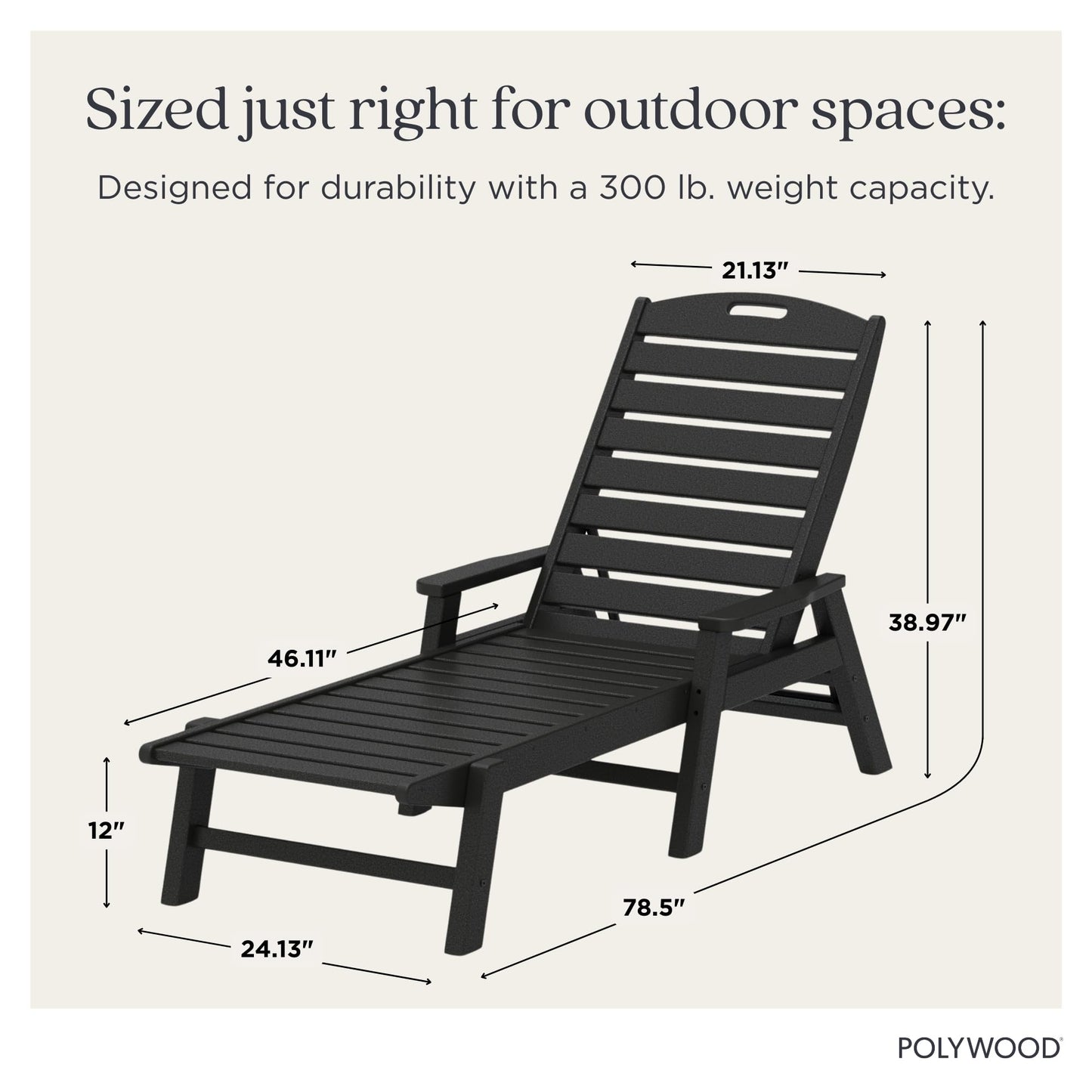 POLYWOOD NCC2280GY Nautical Arms Chaise, Slate Grey