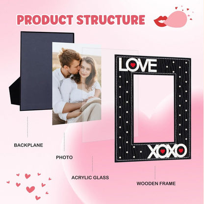 FLYAB Black Love Picture Frame 4x6 Valentines Day Pictrue Frames Leather Photo Frame for Tabletop Valentines Day Gifts for Couple Him Her Girlfriend Boyfriend