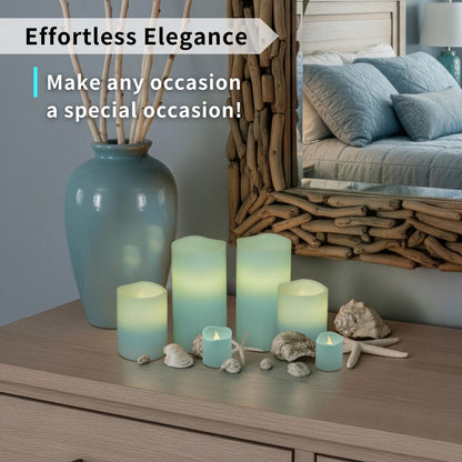 FURORA LIGHTING Blue Flameless Candles - Real Wax, Adjustable Brightness, Remote & Timer - 4 Pillars (3x4, 3x6) and 4 Votives, 8-Pack, Battery Operated