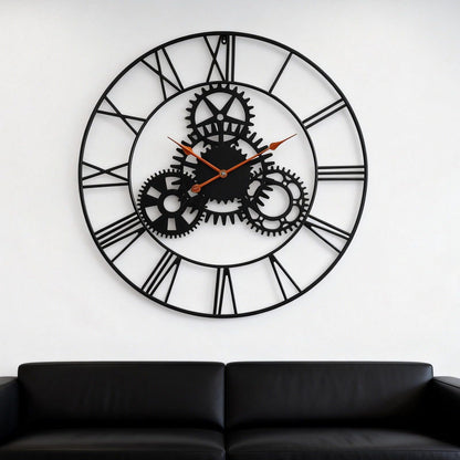 AMAATE Steampunk Wall Clock 32 Inch, Industrial Metal Gears with Roman Numerals, Retro Distressed Finish Mechanical Art for Bar, Living Room, Cafe Decor