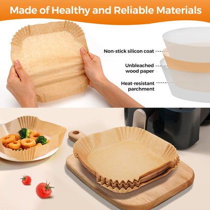 Air Fryer Disposable Paper Liners - 150Pcs 8In Square Parchment Paper Non-Stick Airfryer Basket Liners for Steamer Microwave Oven, Deep Fryer Parts & Accessories