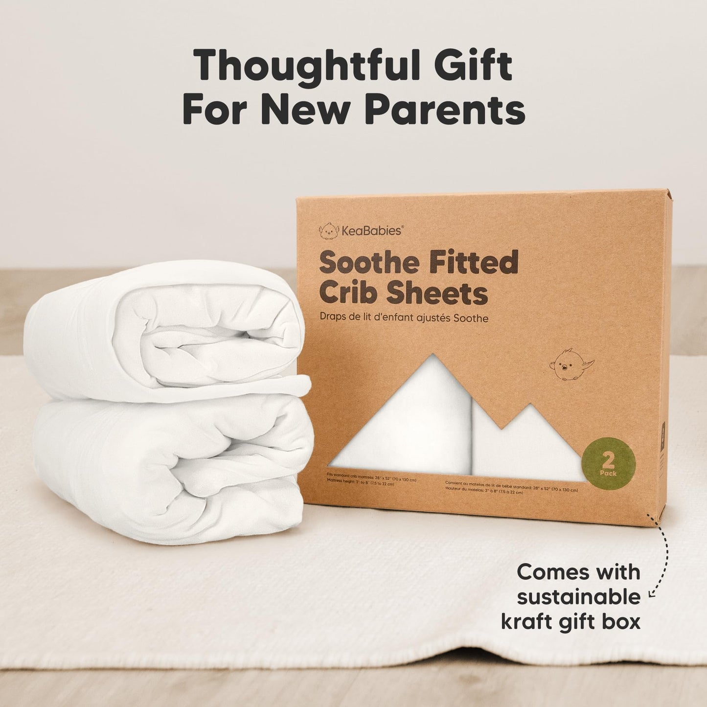 KeaBabies 2-Pack Organic Crib Sheets for Boys, Girls - 52x28 Fitted Crib Mattress Sheet Neutral, Breathable Jersey Cotton Cover for Baby Bed, Toddler Mattress, Soft & Cute Prints (Soft White)