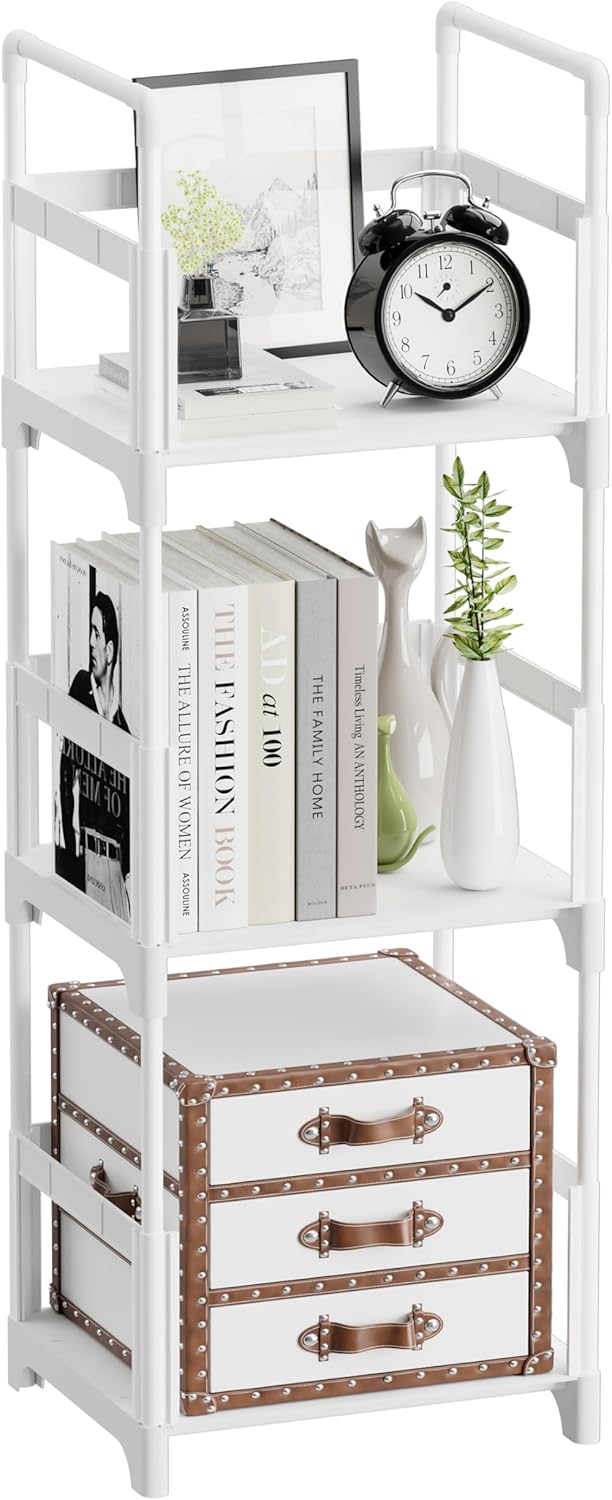 3 FIDUCIAL HOME Tiers Small Bookshelf Book Shelf White Kids Bookcase Mini Short Book Rack Storage Organizer Easy