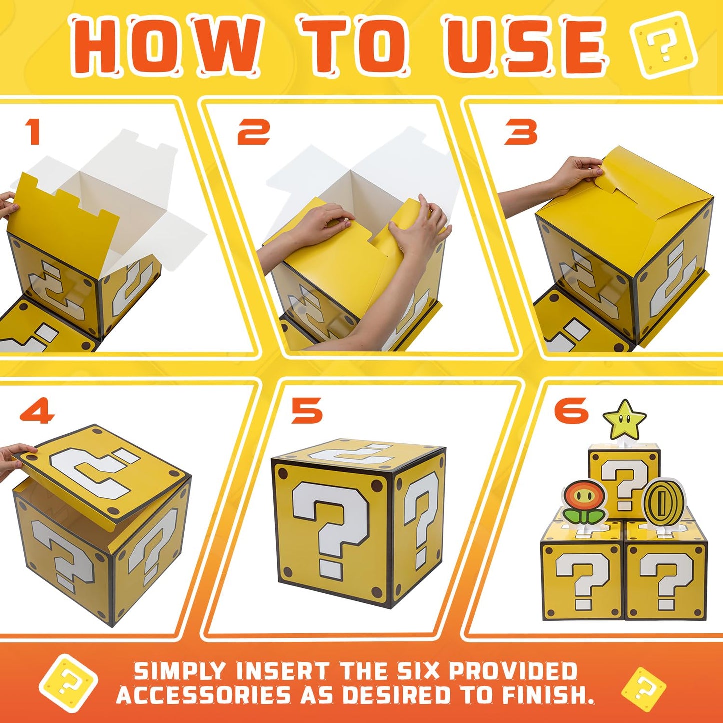 Seozio 6PCS Big Question Brick Party Boxes, Question Brick Boxes and 6 Set Centerpieces for Kids Boys Girls Birthday Party Decorations,Christmas Halloween Classroom Supplies Favors.(11.8 x 11.8 Inch)