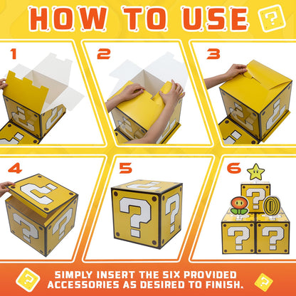 Seozio 6PCS Big Question Brick Party Boxes, Question Brick Boxes and 6 Set Centerpieces for Kids Boys Girls Birthday Party Decorations,Christmas Halloween Classroom Supplies Favors.(11.8 x 11.8 Inch)