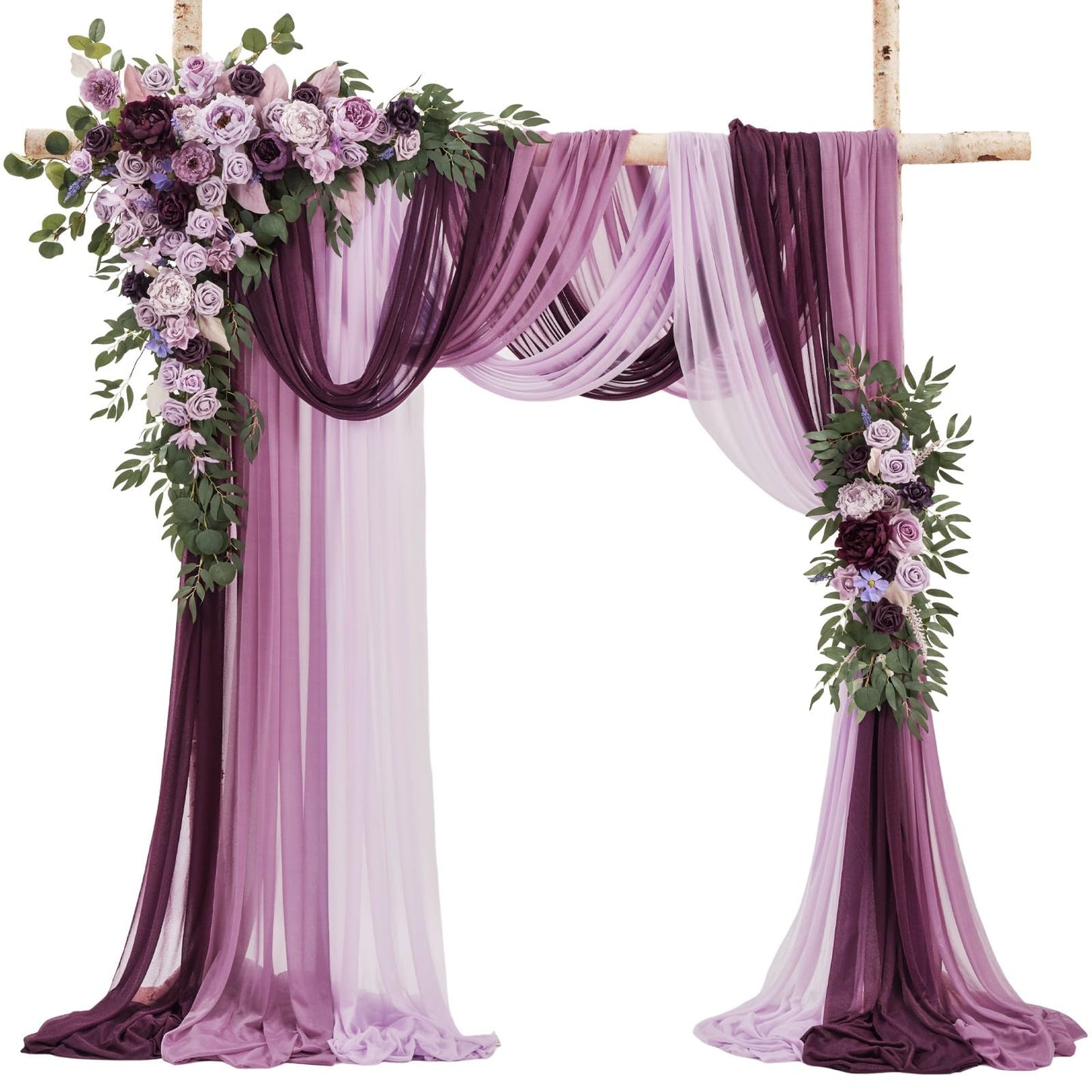 TINGE TIME Wedding Arch Flowers Kit - Deluxe 5pcs Artificial Floral Swag with 3 Sheer Drapes, Realistic Silk Flower Arrangements for Wedding Ceremony Arbor Backdrop Reception Party Home Decor
