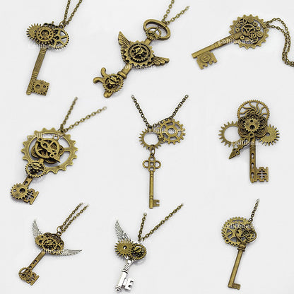 LolliBeads® 230 Gram Antiqued Bronze/Silver Metal Skeleton Keys and Wings, Bronze Steampunk Watch Gear Cog Wheel, Chains, Clasps and Jump Rings DIY Kits (300 Pcs)