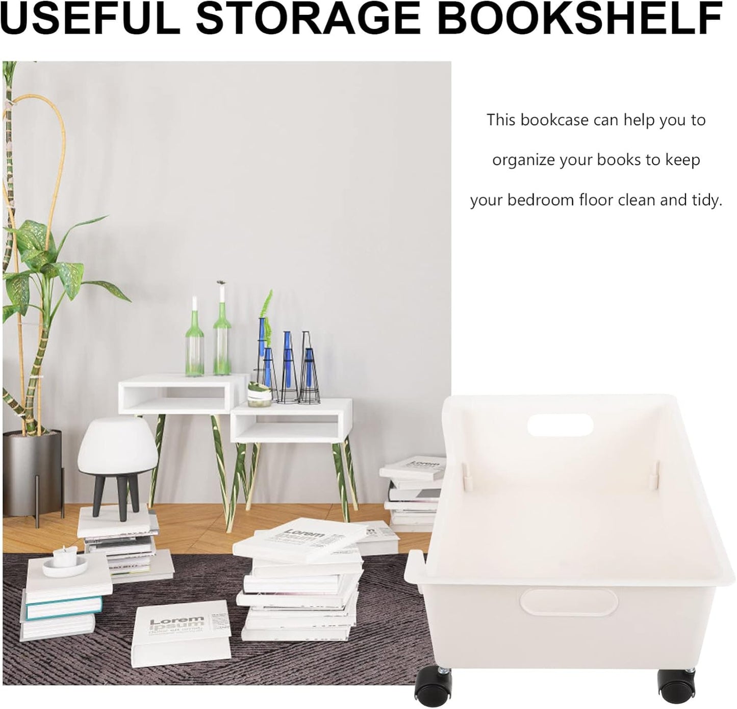 Cabilock Storage Box with Pulleys - Utility Rolling Cart Book Storage Bin with Wheels for Kids, Toy Organizer Rack