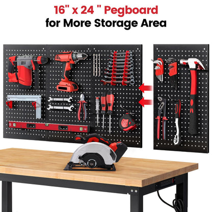 ENJOYWOOD 60" x 22" Adjustable Height Workbench with Under Table Shelf Heavy Duty Rubberwood Top Work Table for Garage, Workshop, Office & Home