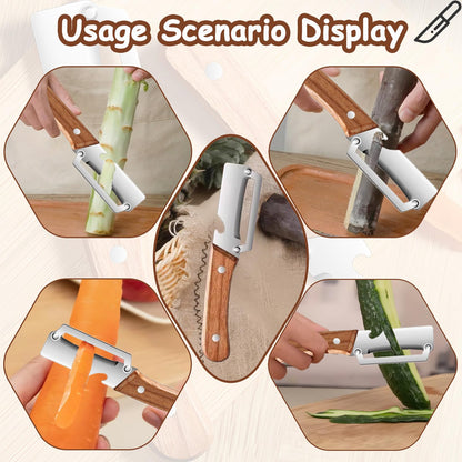 Premium Vegetable Peeler with Wooden Handle and Bottle Opener, Multi Functional Vegetable Peeler for Kitchen, Stainless Steel Blade Kitchen Tool for Vegetables or Fruits That Need to Be Peeled(2PCS)