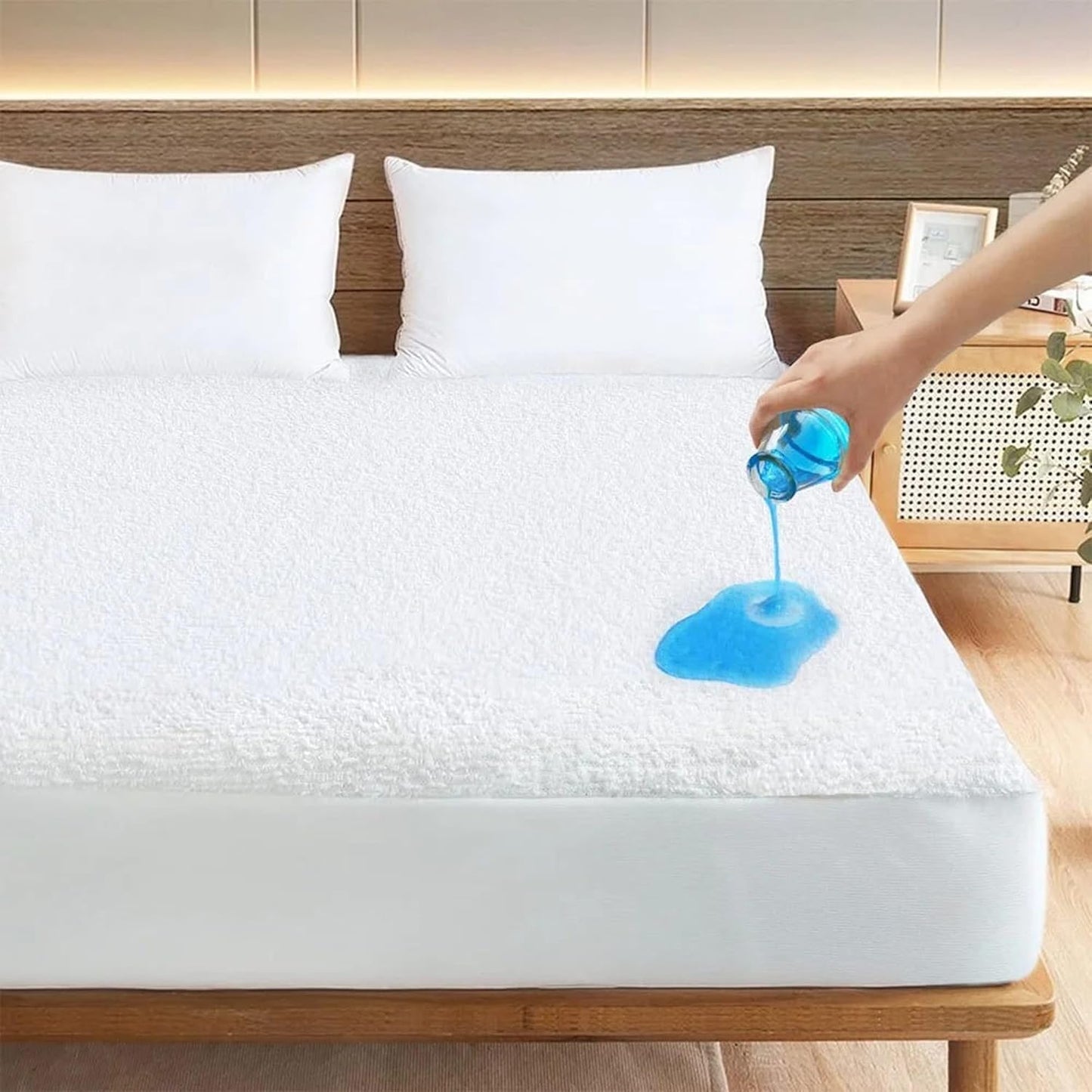 16 Inch Rajlinen Premium Queen Mattress Protector, Waterproof Cooling Fitted Sheet, Fits Up to Deep Pocket, Soft