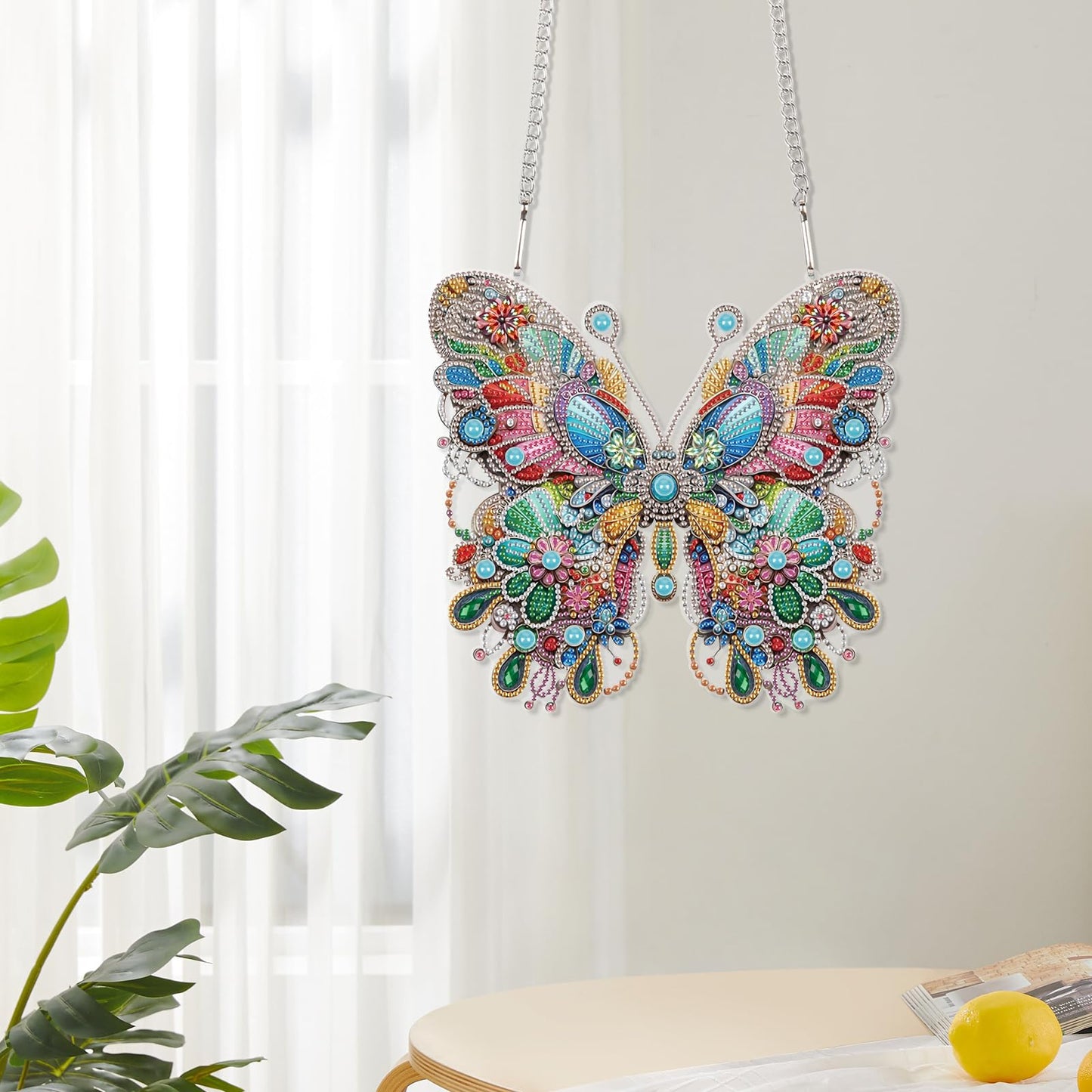 Diamond Art Painting Hanging Pendant, DIY Butterfly 5D Special Shape Crystal Diamond Art Partial Mosaic Making Craft Wreath Ornaments, Large size Home wall decor window decoration Handmade Gift
