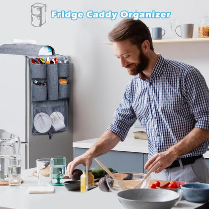 Mini Fridge Organizer 54" x 11.8" - Over The Fridge Storage with 16 Pockets for Pantry Goods, Utensils & More