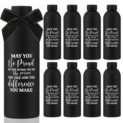 Teecyhooo 10 Pcs Employee Appreciation Gifts Thank You Water Bottle Bulk 17 oz Stainless Steel Frosted Inspirational Team Bottle with Box for Teacher Nurse Staff Christmas Gifts(Black,Appreciation)