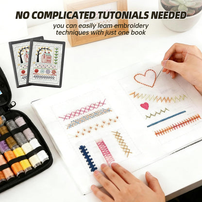 Embroidery Stitch Book Kit for Beginners, 106 Patterns with 86-Piece Tools, Portable DIY Learning Book with Video Tutorials, Mindfulness Hand Embroidery Starter Kit for Adults, Relaxing Craft Gift