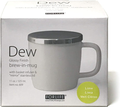 FORLIFE Dew Brew-In-Mug - Glossy Finish with Basket Infuser & Stainless Lid, 11 oz. (Lime)