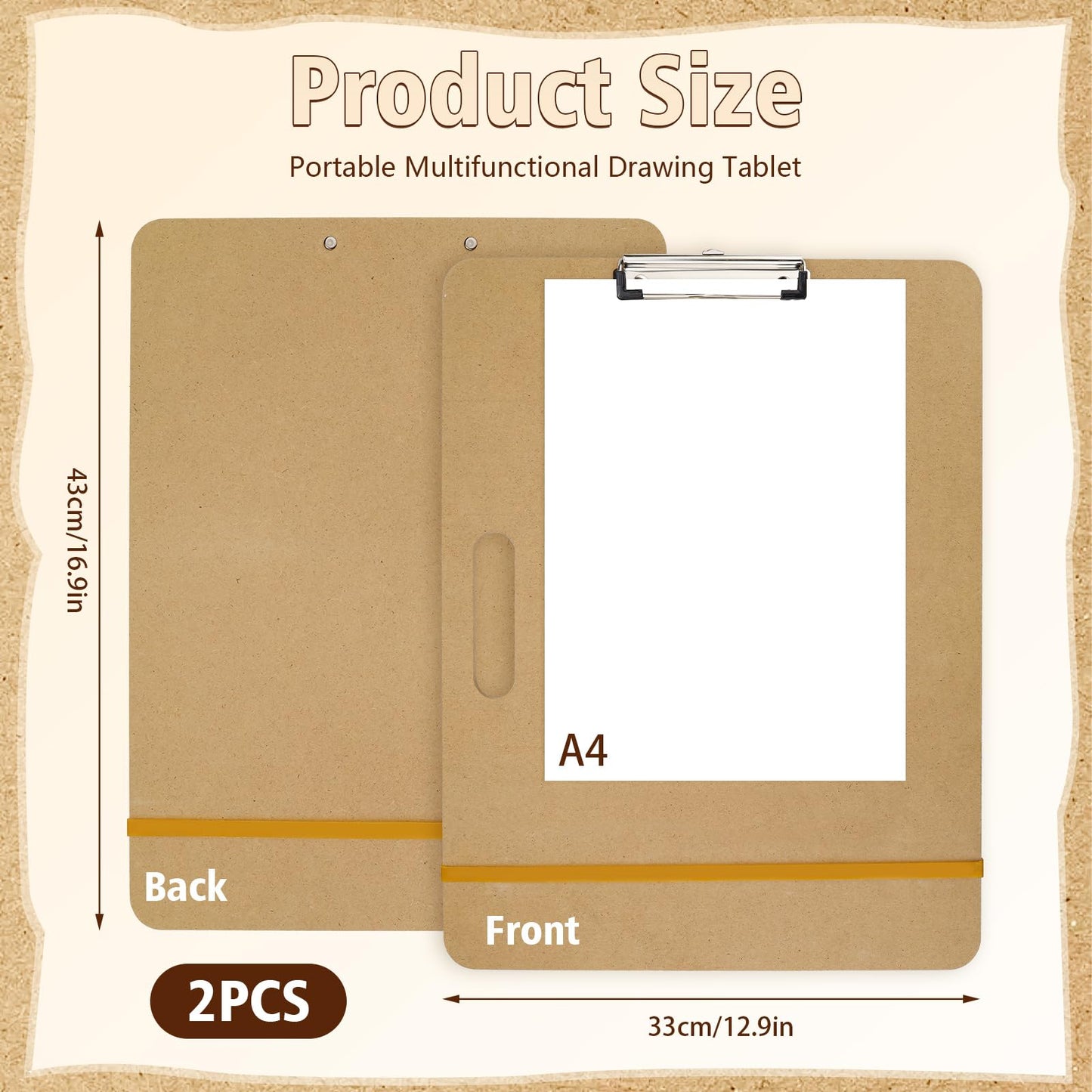2PCS Wooden Sketching Boards, 13×17in Portable Art Painting Clipboards with Stainless Steel Clips and Elastic Straps, Drawing Supplies for Outdoor Sketching and Studio Use