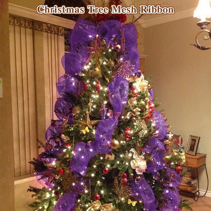 2 Rolls Purple Deco Mesh Ribbon for Wreath Making Supplies, Halloween Decor 10inch x 30 feet Each Roll Metallic Foil for Fall Wreaths Christmas Tree Ribbon Home Party Decor