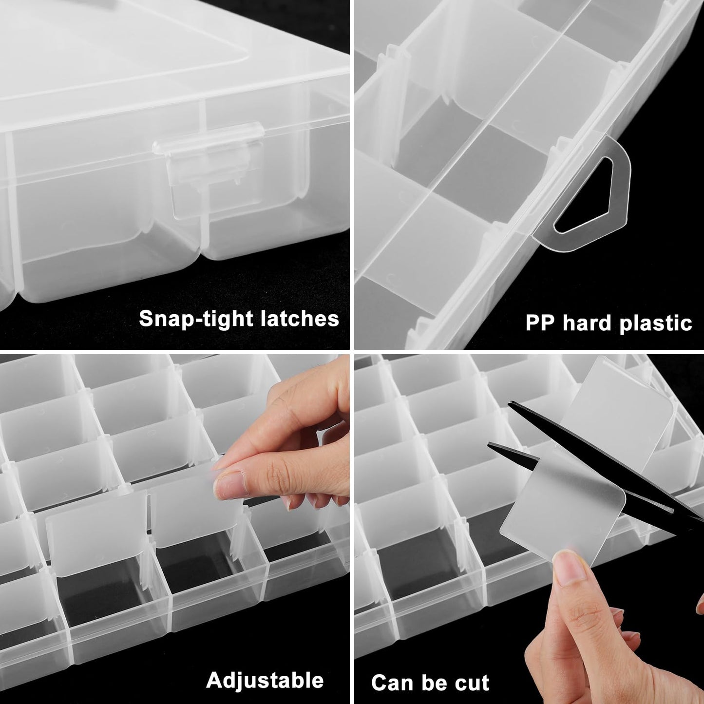 Sopoloray 4 Pack 36 Grid Bead Organizer Box, Clear Plastic Small Parts Organizer with Dividers, Bead Storage Containers for Jewelry Craft DIY Thread Fishing Tackle