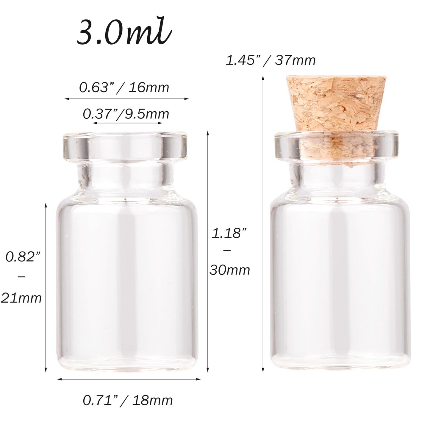 MaxMau 100pcs Tiny Jars with Corks 3ml Cute Little Bottles Cork Stoppers Small Clear Glass Bottles Mini Vials for Crafts Project Party Favors