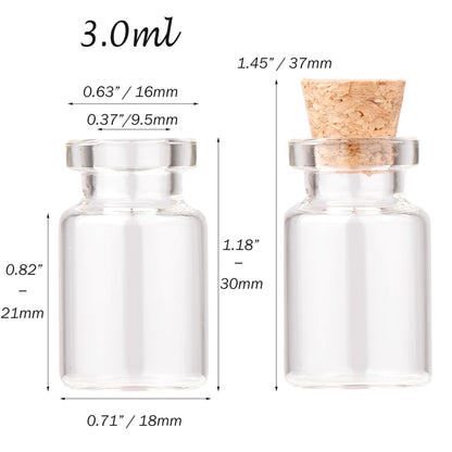MaxMau 100pcs Tiny Jars with Corks 3ml Cute Little Bottles Cork Stoppers Small Clear Glass Bottles Mini Vials for Crafts Project Party Favors
