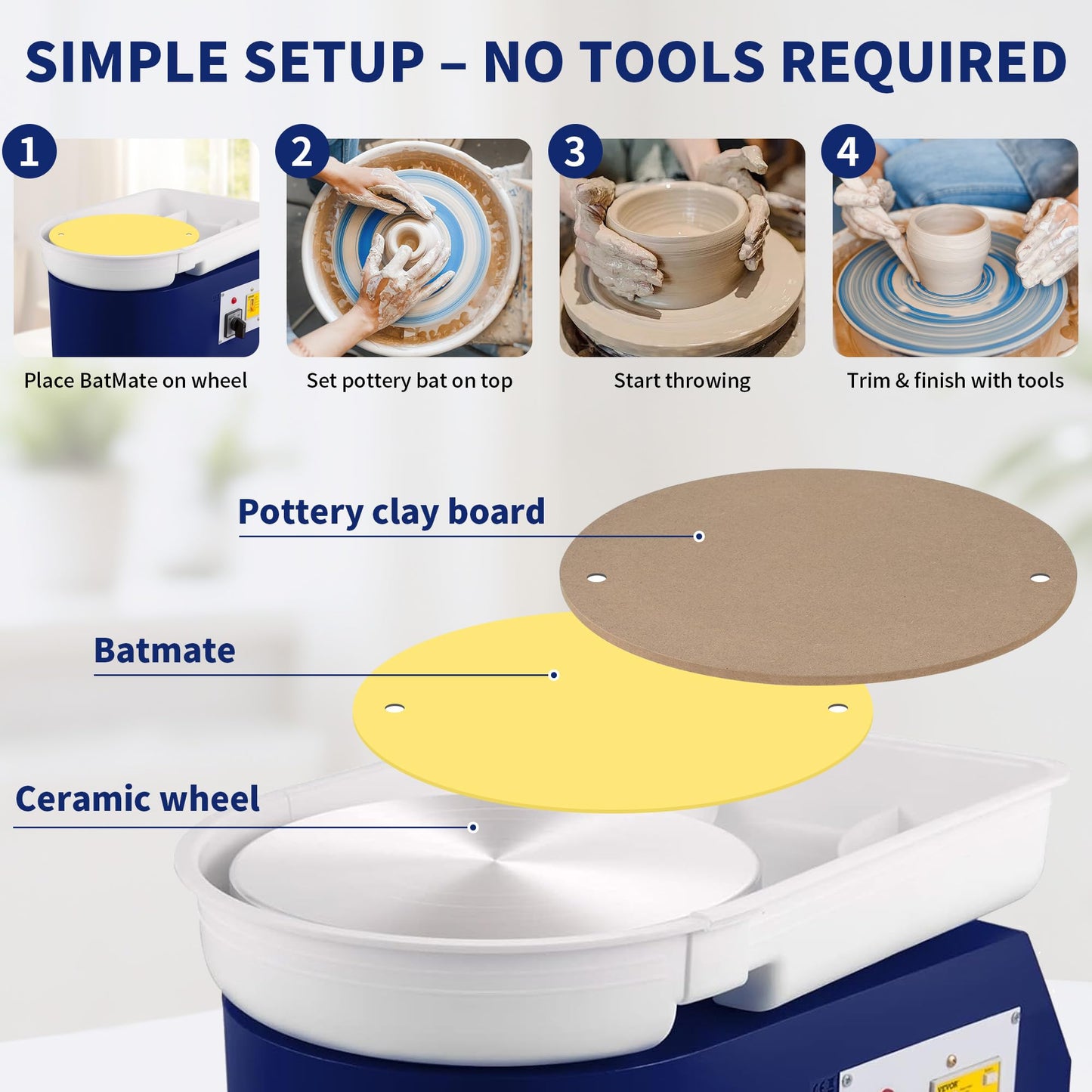 KMSUPERB Pottery Tools Kit with BatMate, 27PCS Clay Sculpting Tools Set, 12" Anti-Slip Pottery Wheel Bat Mat for Ceramics, Polymer Clay, Shaping, Trimming & Carving