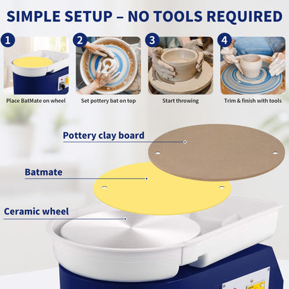 KMSUPERB Pottery Tools Kit with BatMate, 27PCS Clay Sculpting Tools Set, 12" Anti-Slip Pottery Wheel Bat Mat for Ceramics, Polymer Clay, Shaping, Trimming & Carving