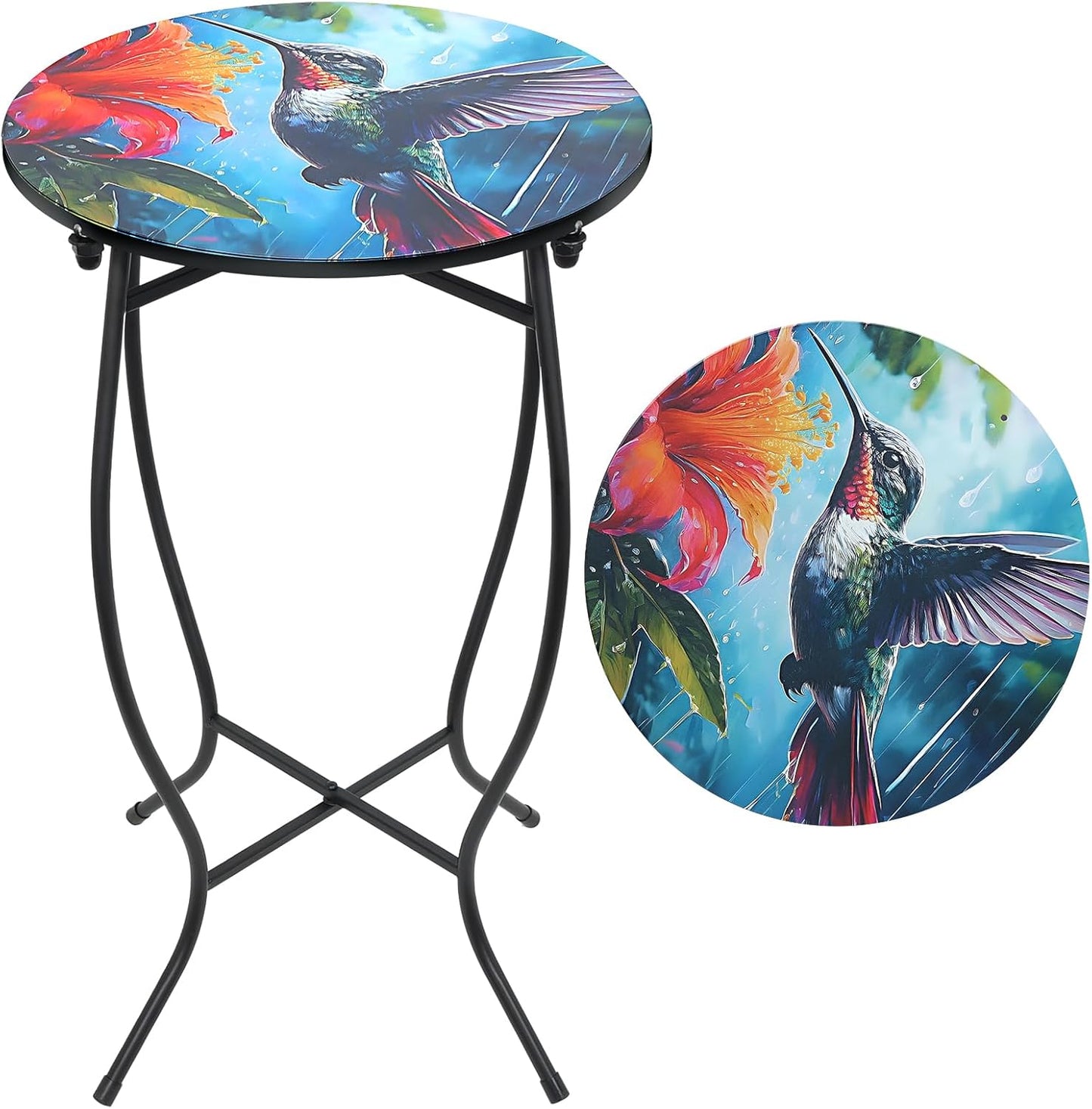 Weogot 21 Inch Small Outdoor Table, Heigh Weather Resistant Metal Round Outdoor Indoor End Table Side Table for Patio