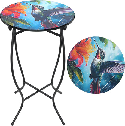 Weogot 21 Inch Small Outdoor Table, Heigh Weather Resistant Metal Round Outdoor Indoor End Table Side Table for Patio