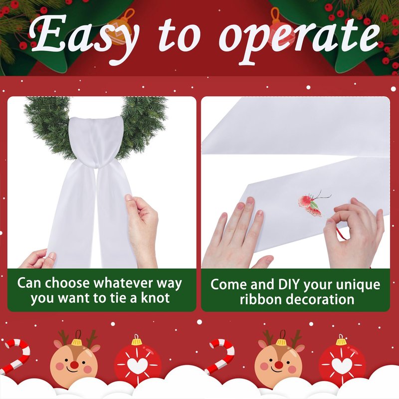 RunNico 4.5" W x 56.3" L White Wreath Sash for Front Door, 2 Pack White Sash, Plain Embroidered Wreath Accessories for Easter Weddings Farmhouses Christmas DIY Halloween Party Yard Wall Doorway Decor