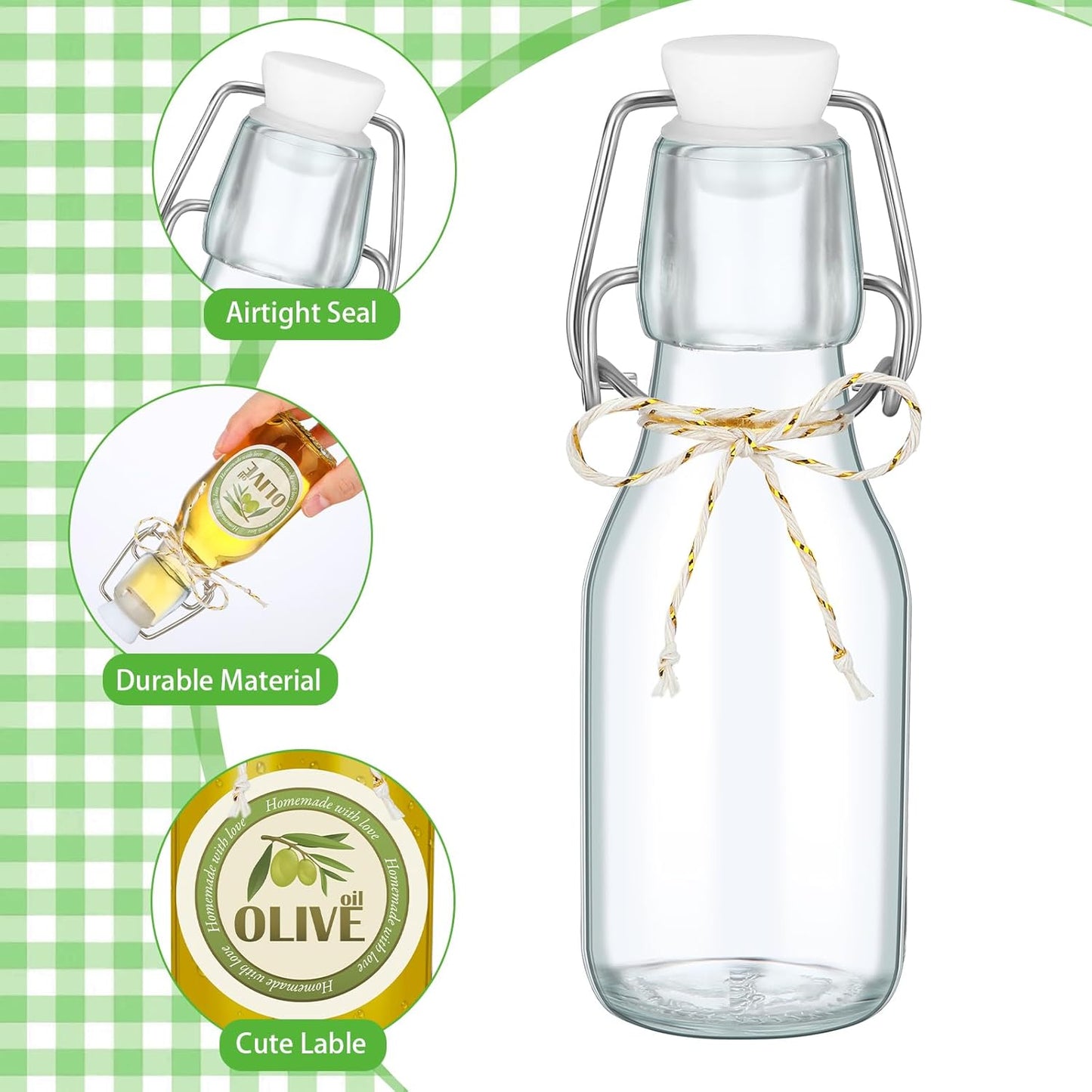 20 Pack (4 oz,Clear) Queekay Mini Swing Top Glass Bottles for Vanilla Extract Homemade Olive Oil Bottles with Lids