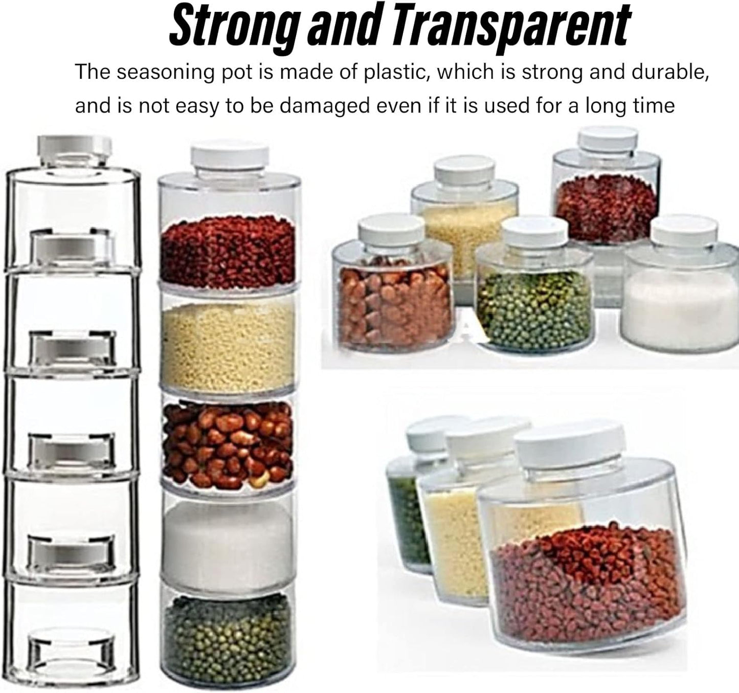Atyhao Portable Spice Rack, Transparent Spice Storage Box, 6pcs Stackable Seasoning Pot for Kitchen