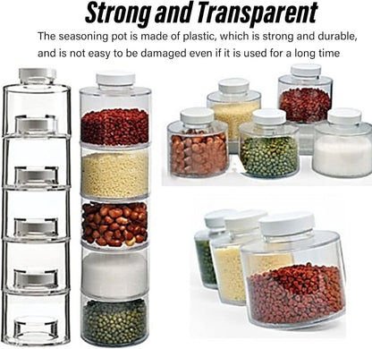 6 Pcs Stackable Spice Pot, Transparent Seasoning Bottles, Space Saving Storage Solution for Kitchen, BPA Free