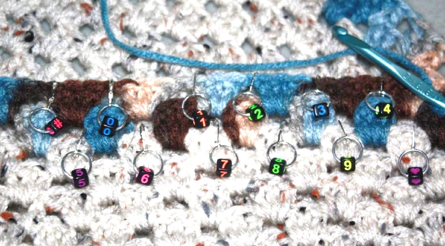 12 Numbered STITCH MARKERS for Knitting and Crochet, Progress Keepers. Locking, Removable, Crochet Earrings