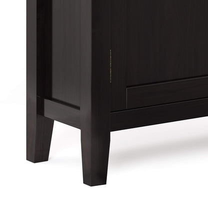 SIMPLIHOME Redmond Storage Cabinet - 32 inch Wide Solid Wood 2-Shelf Low Storage Cabinet in Hickory Brown, Transitional Accent Cabinet for Entryway with Adjustable Shelves and Tapered Legs