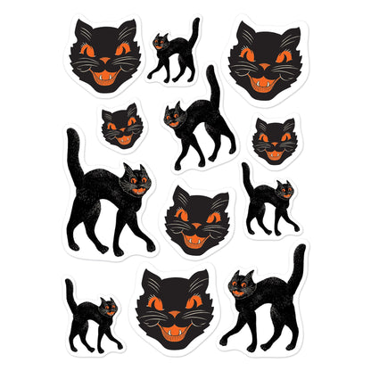 Beistle Vintage Halloween Black Cat Stickers – 16 Sheets of Retro Peel-and-Stick Decals with Classic Faces and Spooky Poses, 192 Total Seals for Crafts, Scrapbooking and Party Handouts