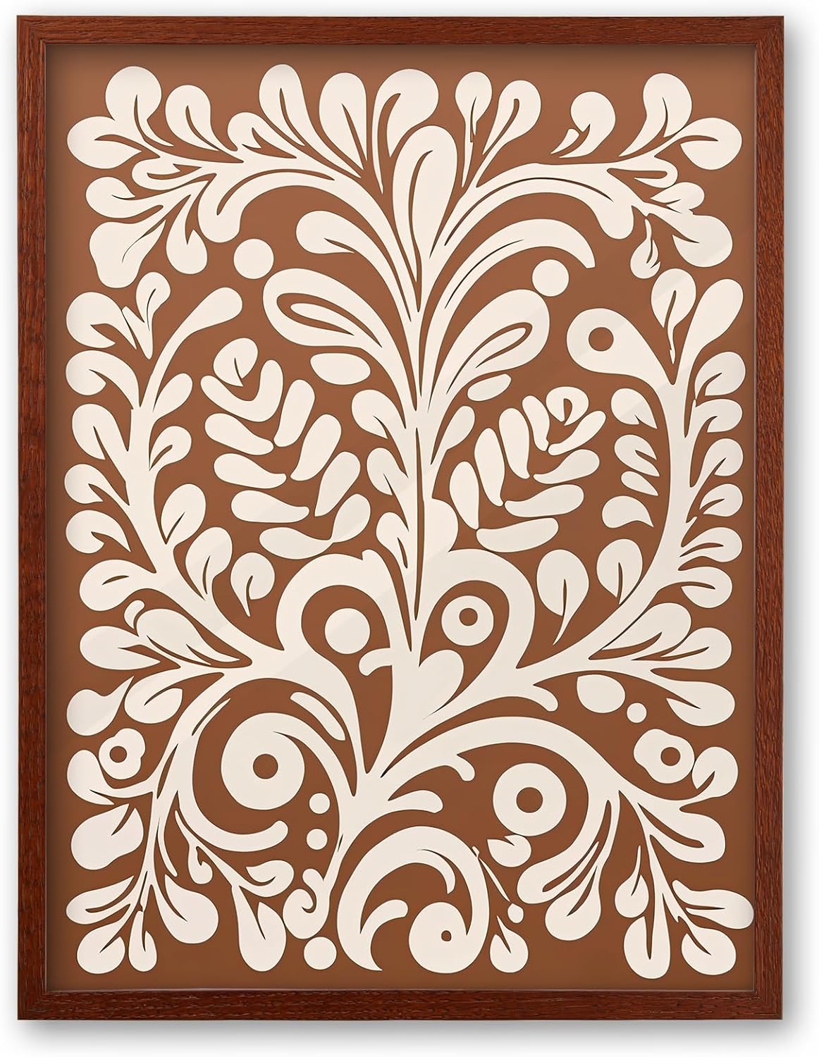 12x16in 1Pack iHery Natural OAK Walnut Color Wood Abstract Mexican Framed Wall Art, Talavera Tile Burnt Orange