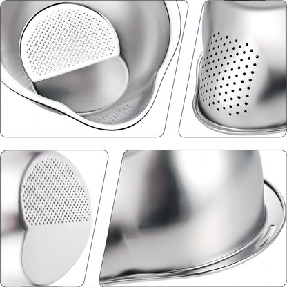 YENXIKU 4-in-1 Rice Washing Bowl - Rice Washer Strainer Bowl - Stainless Steel Colander for Quinoa, Fruit and Vegetable Wash - Multi-Purpose Rice Strainer and Colander for Kitchen (1 Pack)