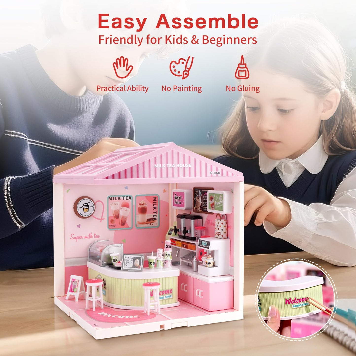 Hallisun LED Building Blocks for Adults, 1:24 DIY Miniature Dollhouse Kits with Roof & Dustproof Cover, Tiny House Toy Building Sets for Kids Ages 8-12-15, Birthday Hobbies Gift for Men Women Boy Girl