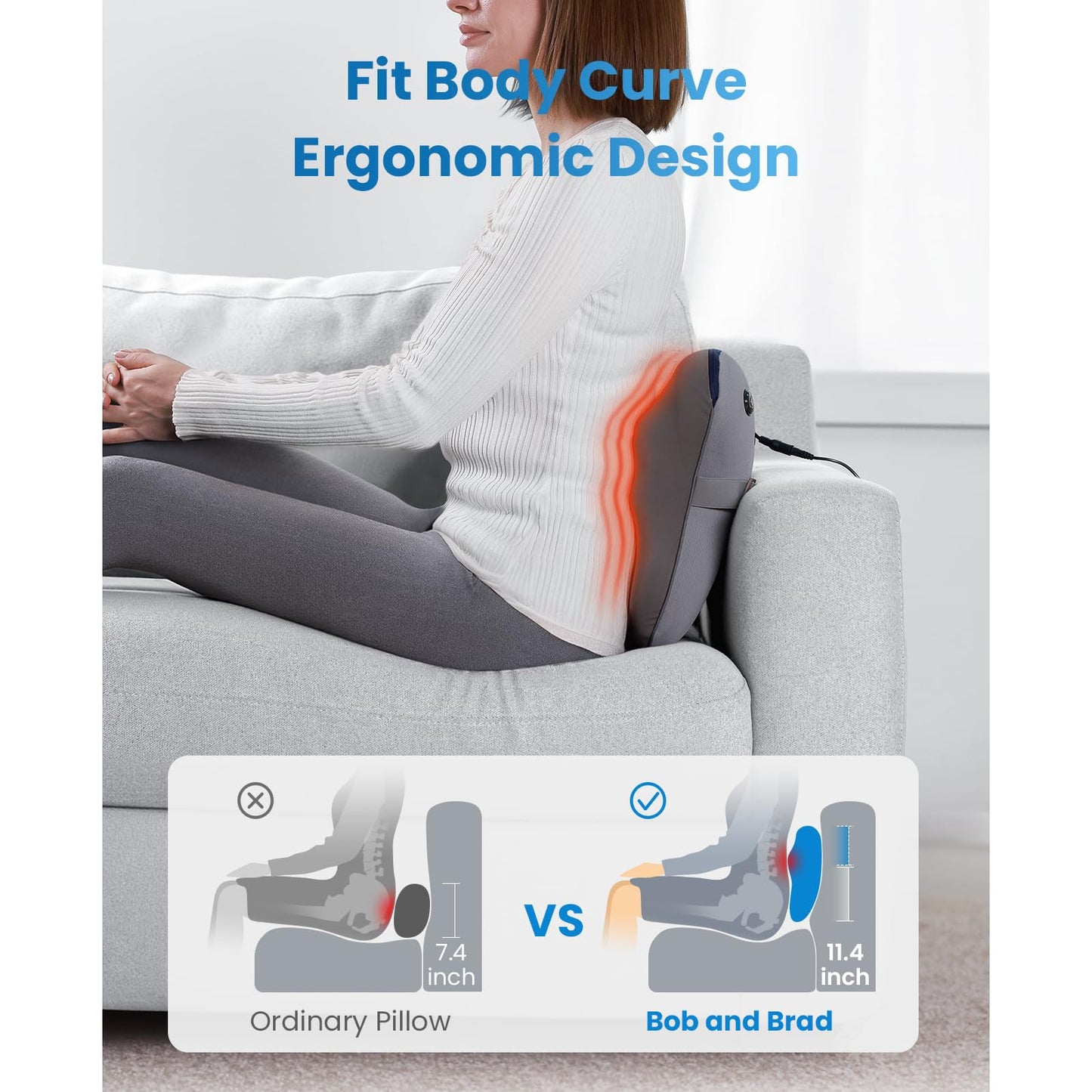 BOB AND BRAD Back Massager with Heat and Remote, EZBack Plus Neck Massager for Pain Relief Deep Tissue, Shiatsu Massage Pillow with 3 Level for Full Body, FSA HSA Eligible Ideal Gifts for Women Men ﻿