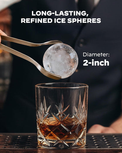 Silonn 2" Sphere Clear Ice Maker Countertop, Slow-Melting Crystal Ice Balls for Whiskey, 4 Pcs in 35 Mins / 144 Pcs/Day, Rapid Sphere Technology, One-Click Self-Cleaning, Ideal for Bourbon